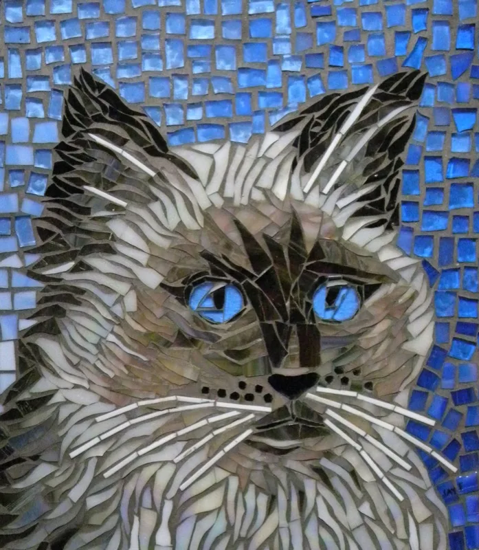 Mosaic cat portrait by Nanci Jaye