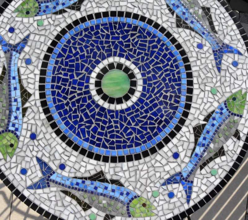 Mosaic fish table by Nanci Jaye